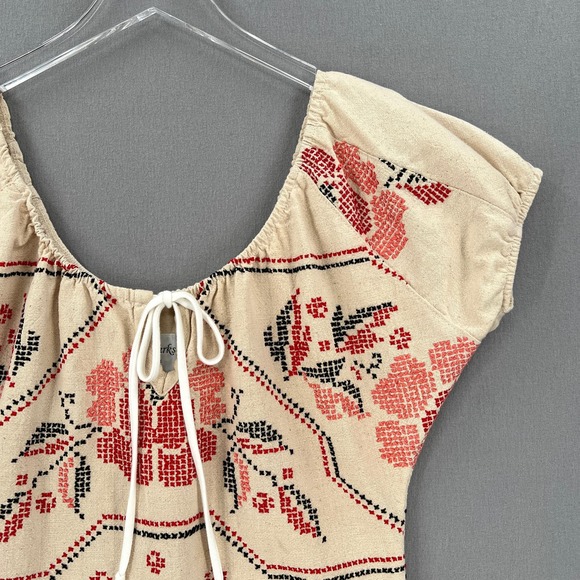 LEEBA MARKS Vintage Shirt Womens Large Cream Embroidered Boho Peasant - Picture 3 of 12